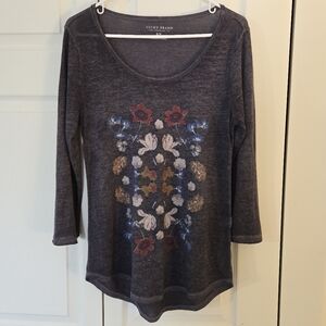 Lucky Brand Gray Floral Print Sheer Shirt Size S/P